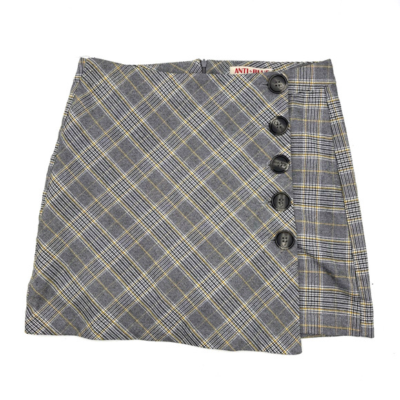 Vintage 00s Y2K Anti-Blue by Blue Spice Gray Plaid Mini Skirt Jr 5 28x15" - Picture 1 of 10